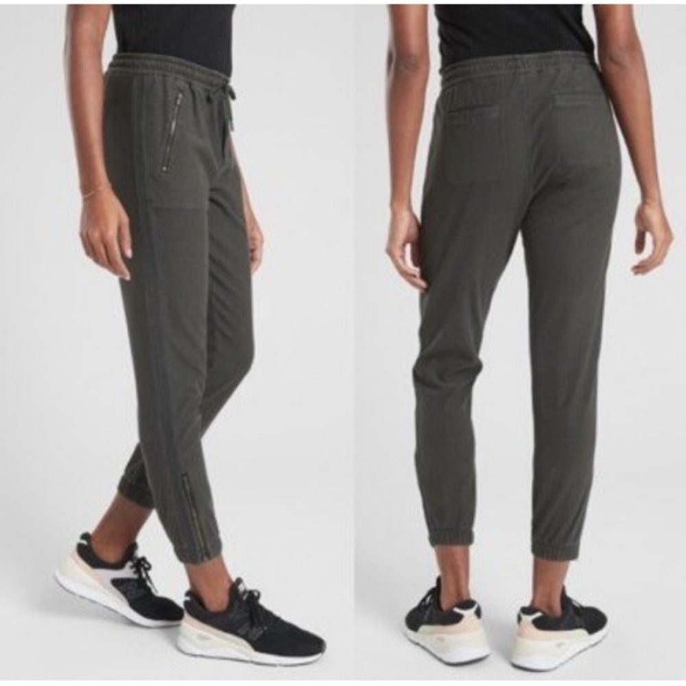 Athleta Farallon Joggers Gray Cotton Stretch Zip Pocket Ankle Zip Pants Size 2